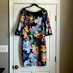 Size 8 scuba material sheath dress with bell sleeves